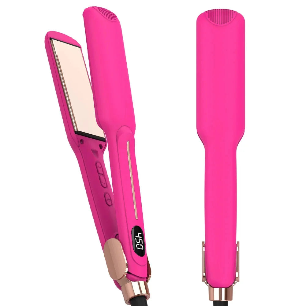 Hair Straightener Infrared 450℉ Titanium Wide Flat Iron 30s Fast Heating Curling Iron Pink Straightener and Curler 2 in 1 Styler