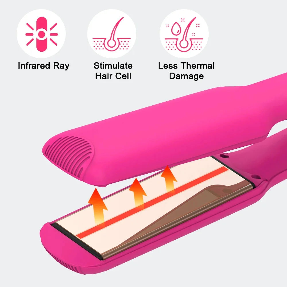 Hair Straightener Infrared 450℉ Titanium Wide Flat Iron 30s Fast Heating Curling Iron Pink Straightener and Curler 2 in 1 Styler