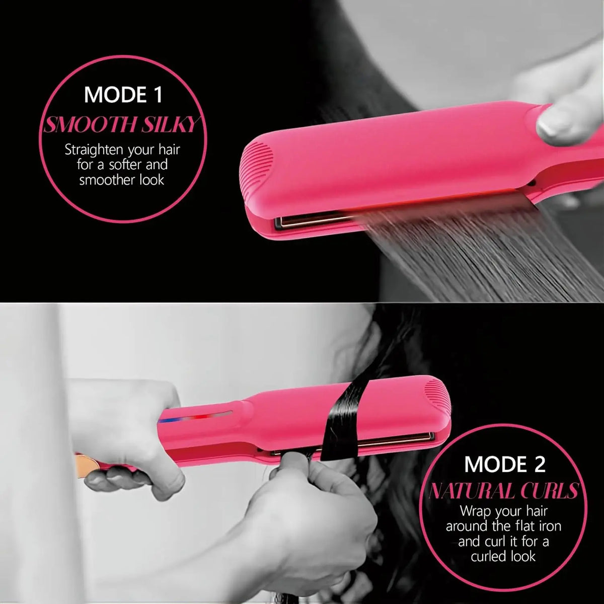 Hair Straightener Infrared 450℉ Titanium Wide Flat Iron 30s Fast Heating Curling Iron Pink Straightener and Curler 2 in 1 Styler