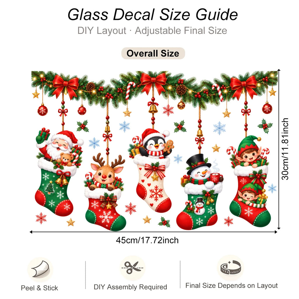 Christmas Window Stickers Holiday Decoration Static Cling Window Sticker Xmas Decor Snowman Santa Wall Decal
