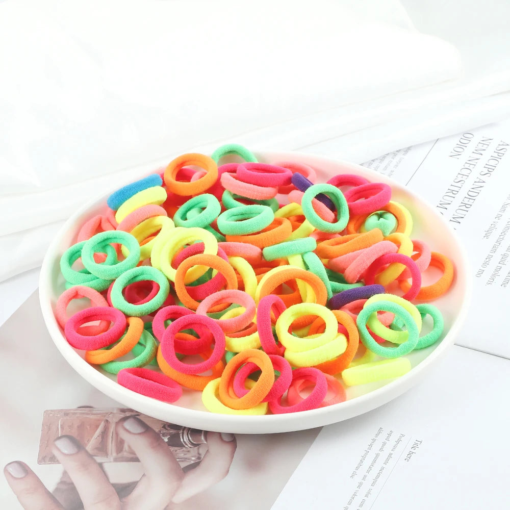 100pcs/Set Girls Colorful Nylon Hair Bands Children Ponytail Holder Scrunchie Small Elastic Headband Cute Kids Hair Accessories
