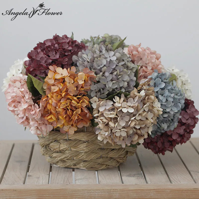 Retro Autumn Hydrangea Bouquet Artificial Flowers Room Home Decoration DIY Wedding Floral Arrangement Party Supplies Photo Props