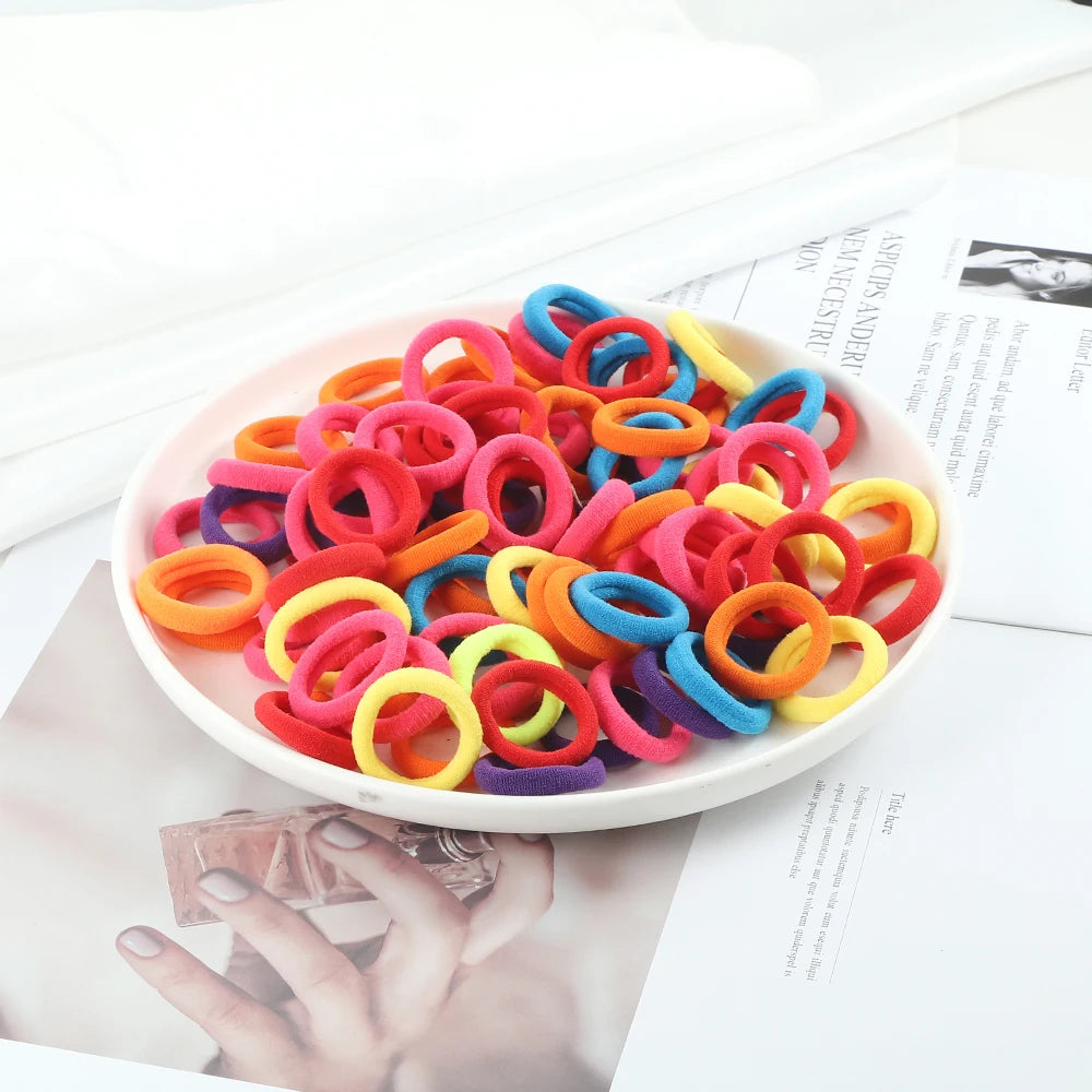 100pcs/Set Girls Colorful Nylon Hair Bands Children Ponytail Holder Scrunchie Small Elastic Headband Cute Kids Hair Accessories