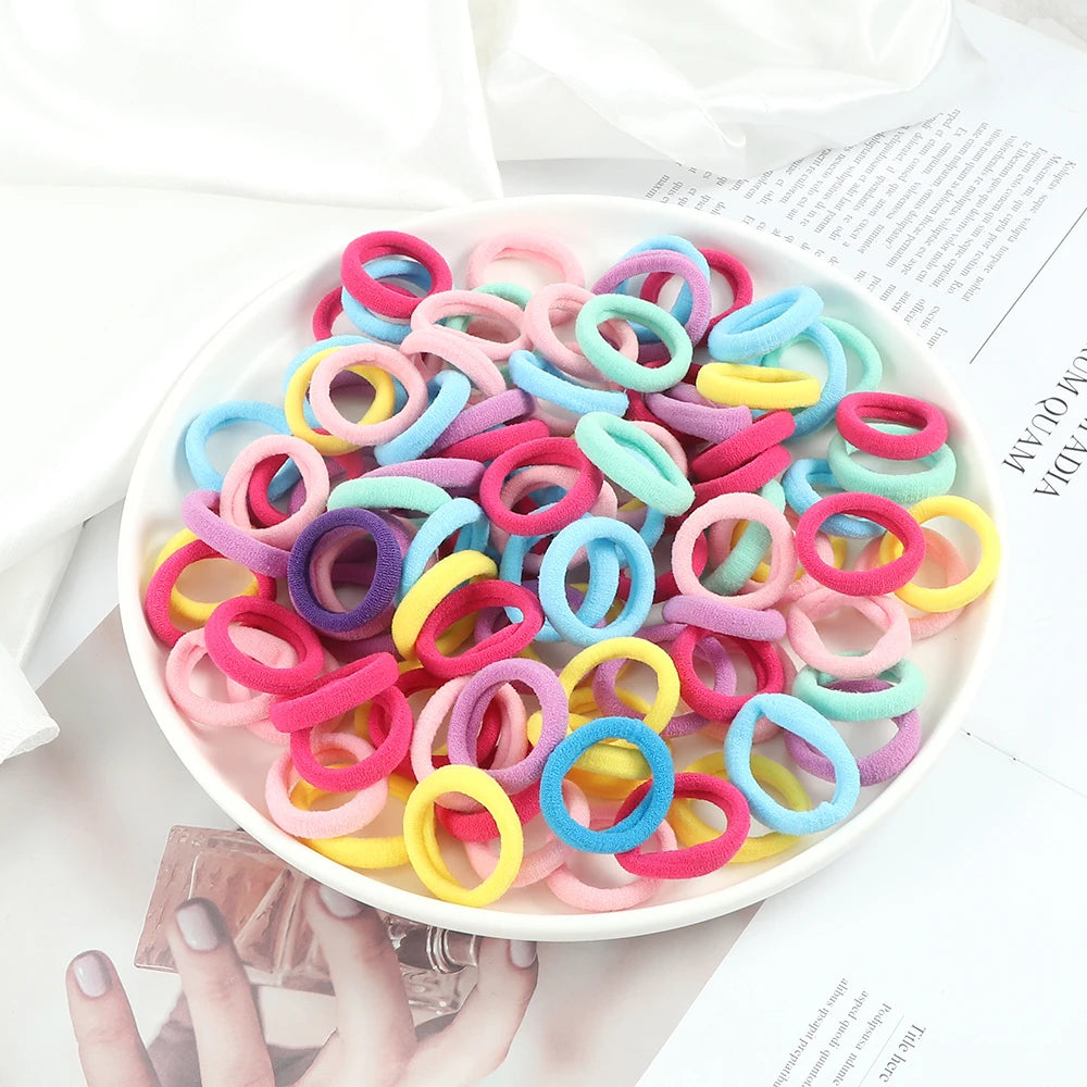 100pcs/Set Girls Colorful Nylon Hair Bands Children Ponytail Holder Scrunchie Small Elastic Headband Cute Kids Hair Accessories