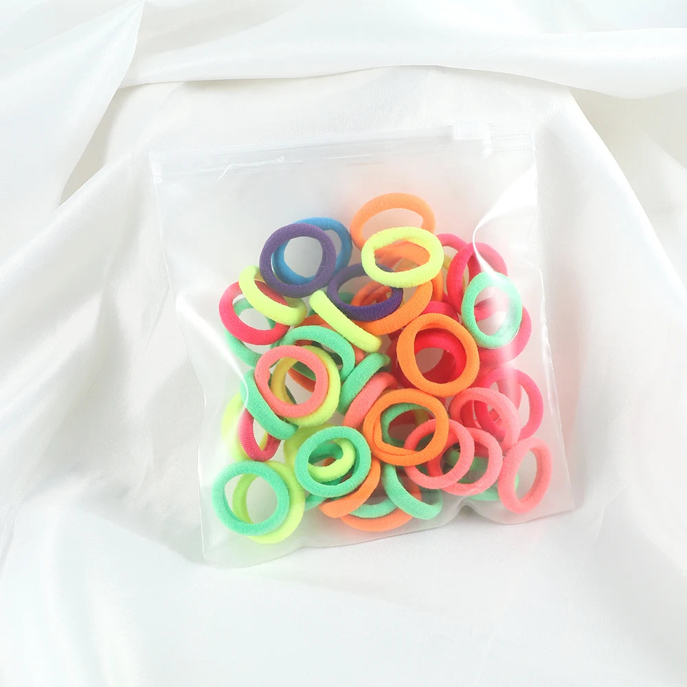 100pcs/Set Girls Colorful Nylon Hair Bands Children Ponytail Holder Scrunchie Small Elastic Headband Cute Kids Hair Accessories