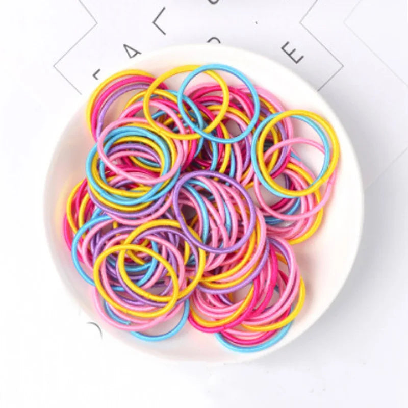 100pcs/Set Girls Colorful Nylon Hair Bands Children Ponytail Holder Scrunchie Small Elastic Headband Cute Kids Hair Accessories