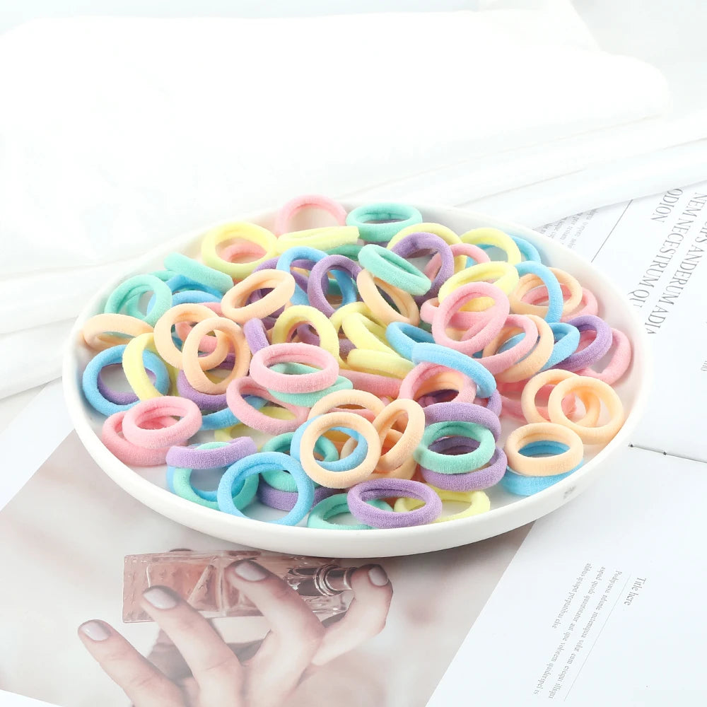 100pcs/Set Girls Colorful Nylon Hair Bands Children Ponytail Holder Scrunchie Small Elastic Headband Cute Kids Hair Accessories