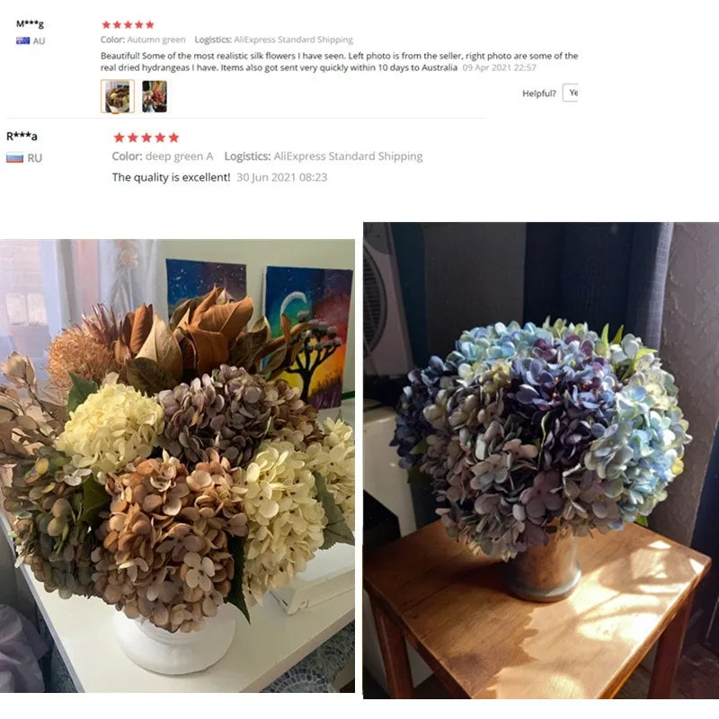 Retro Autumn Hydrangea Bouquet Artificial Flowers Room Home Decoration DIY Wedding Floral Arrangement Party Supplies Photo Props