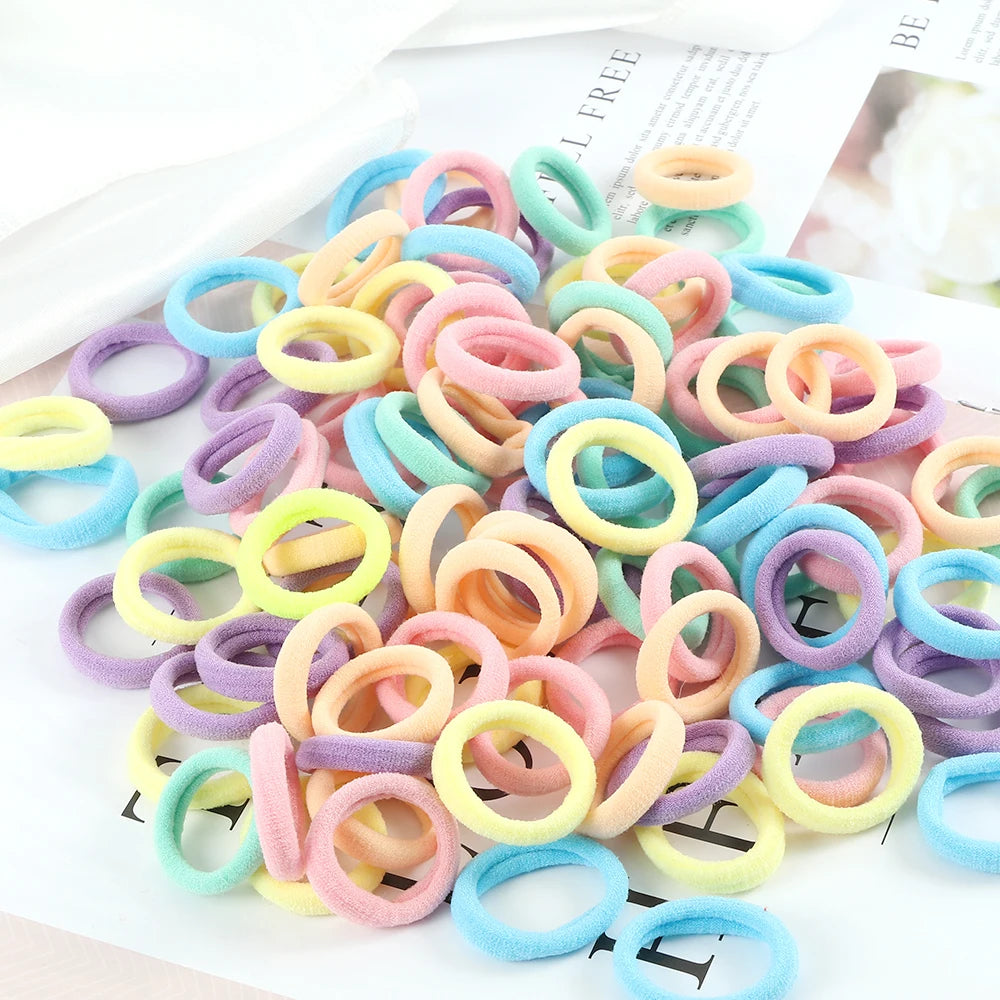 100pcs/Set Girls Colorful Nylon Hair Bands Children Ponytail Holder Scrunchie Small Elastic Headband Cute Kids Hair Accessories