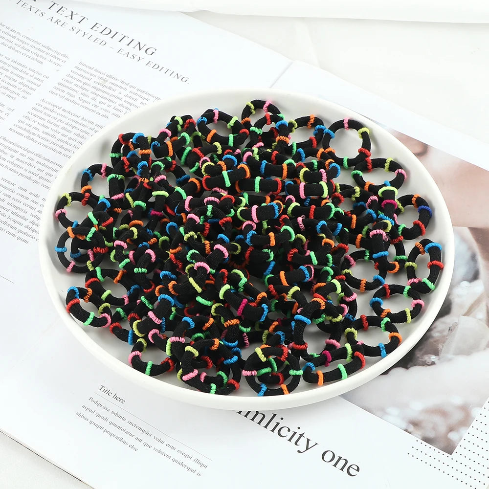 100pcs/Set Girls Colorful Nylon Hair Bands Children Ponytail Holder Scrunchie Small Elastic Headband Cute Kids Hair Accessories