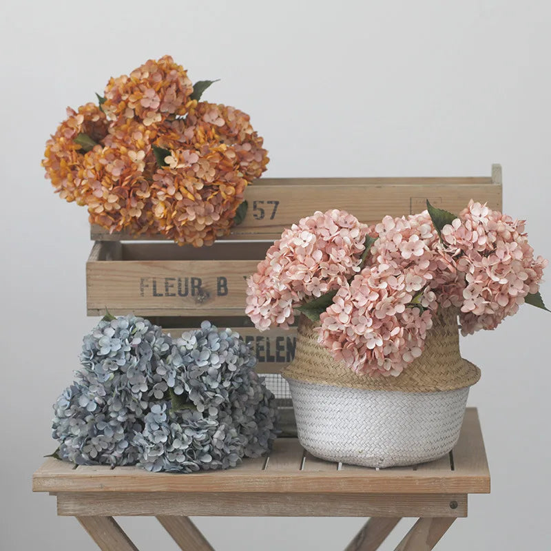Retro Autumn Hydrangea Bouquet Artificial Flowers Room Home Decoration DIY Wedding Floral Arrangement Party Supplies Photo Props