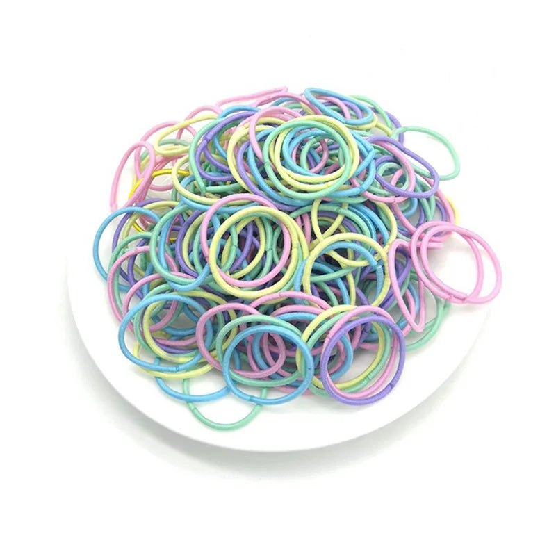 100pcs/Set Girls Colorful Nylon Hair Bands Children Ponytail Holder Scrunchie Small Elastic Headband Cute Kids Hair Accessories
