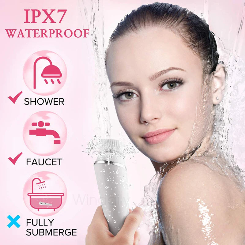 4 in 1 Electric Facial Cleansing Brush Rechargeable Waterproof Spin Sonic Exfoliator Face Scrubber Cleanser Skin Care Machine