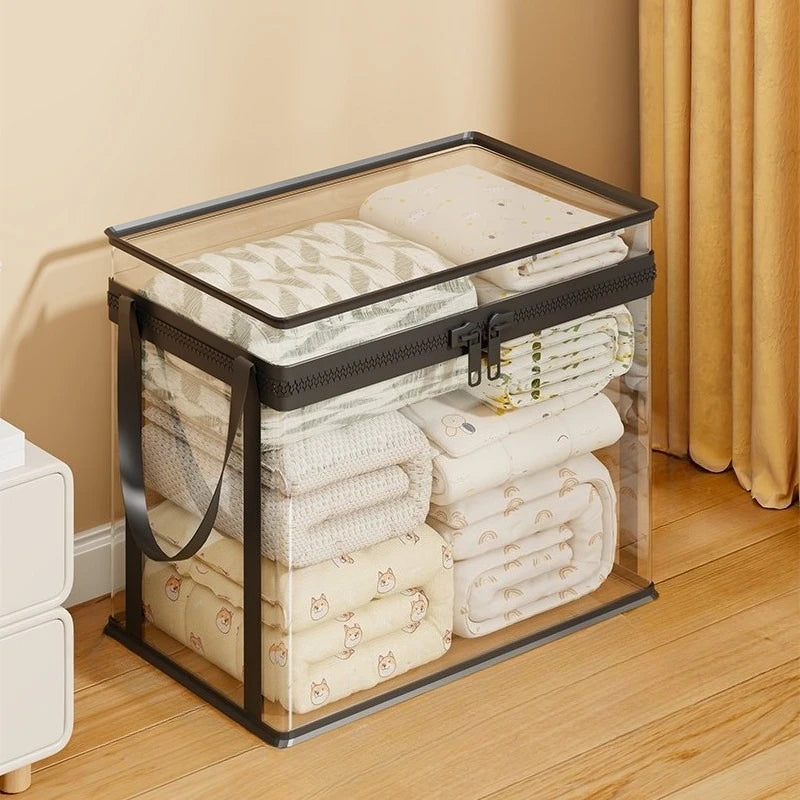 Foldable Storage Bins  Large Clear Heavy Duty Boxes with Lids Collapsible Clothes Blanket Organizer for Closet Bedroom