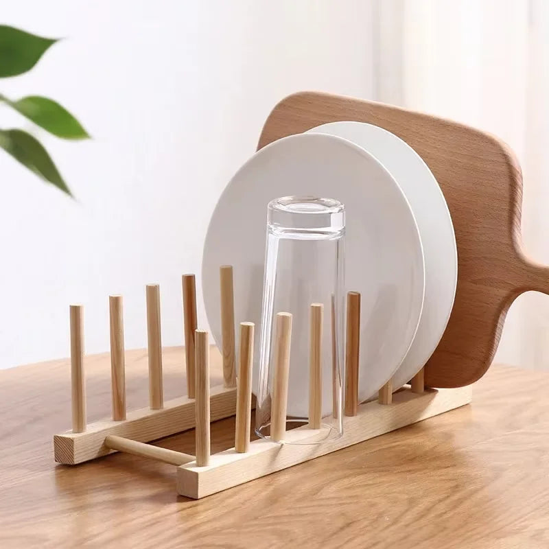 Multi Functional Storage Rack Kitchen Storage Mechanism Tableware Drainage Wooden Tableware Drying Rack Kitchen Accessories