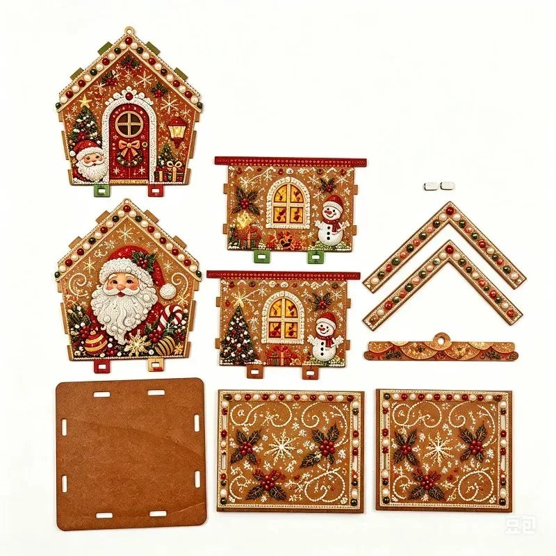 Christmas 3D House Pearl Painting DIY Set Cottage Diamond Painting Set Wooden Art Christmas Tree Ornaments For Home Decora Gifts