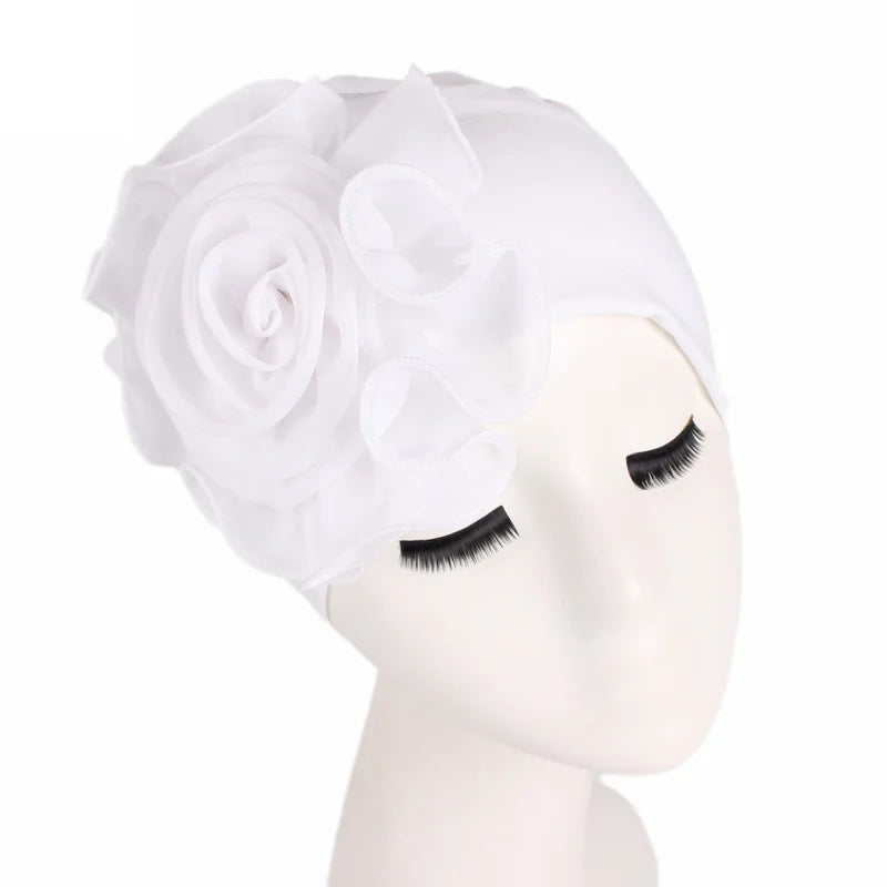 Newly Big Lace Flower African Bandana Head Wrap Women Elastic Hair Loss Cap Turban Wedding Party Headwear Hair Accessories
