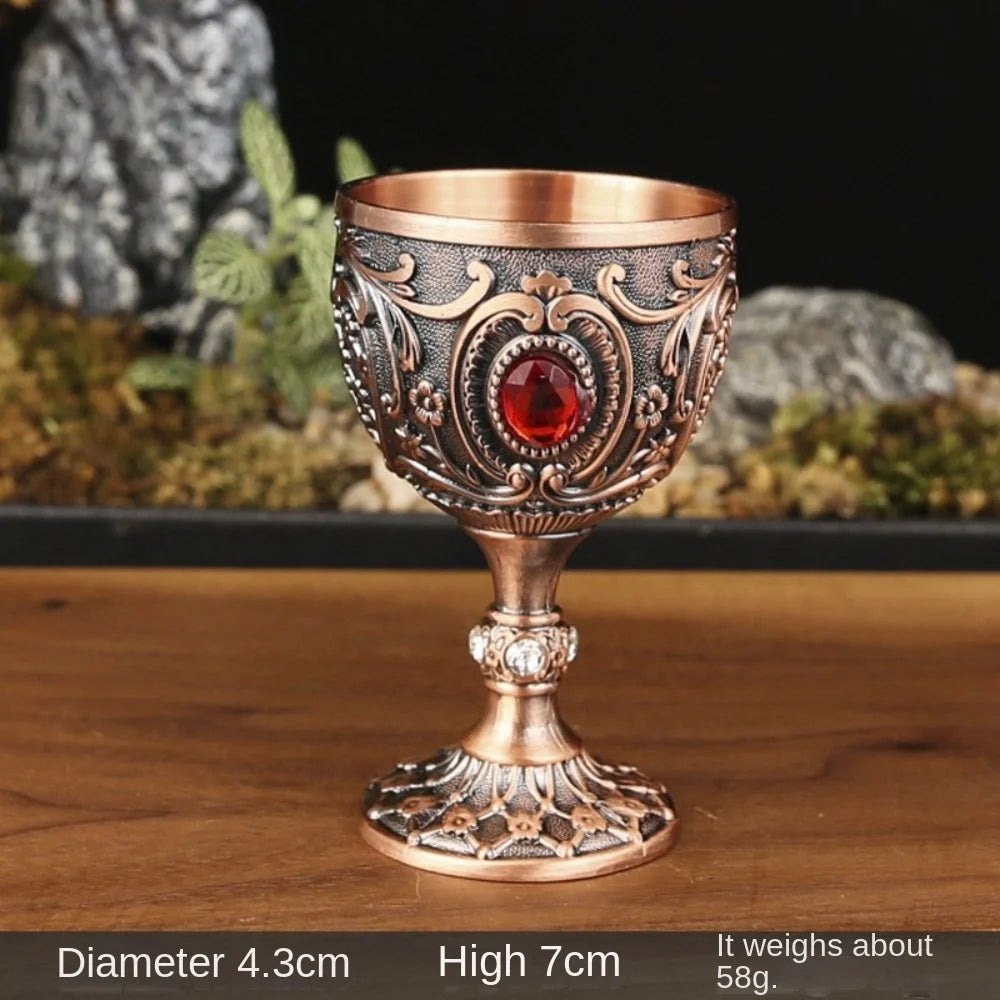 Vintage Embossed Wine Cup Metal European Style Goblet Drinkware Anti-break Diamond-encrusted White Wine Cup