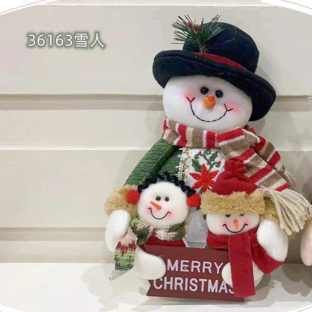 Christmas Dolls Decoration Short Plush Printe Santa Claus Snowman Doll for Christmas Tree Ornaments Figurin Room Decor Gift
