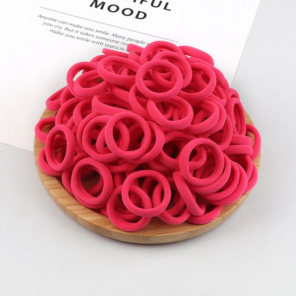 100pcs/Set Girls Colorful Nylon Hair Bands Children Ponytail Holder Scrunchie Small Elastic Headband Cute Kids Hair Accessories