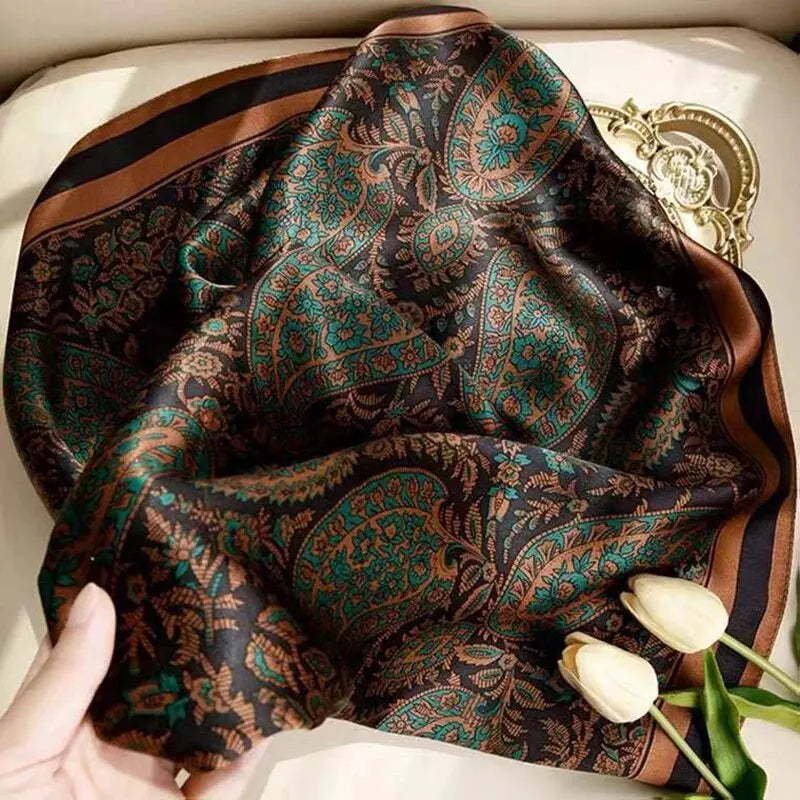 Paisley Print Square Scarf Vintage Imitation Silk Shawl Scarf Elegant Cashew Pattern Women Windproof Outdoor Head Wrap