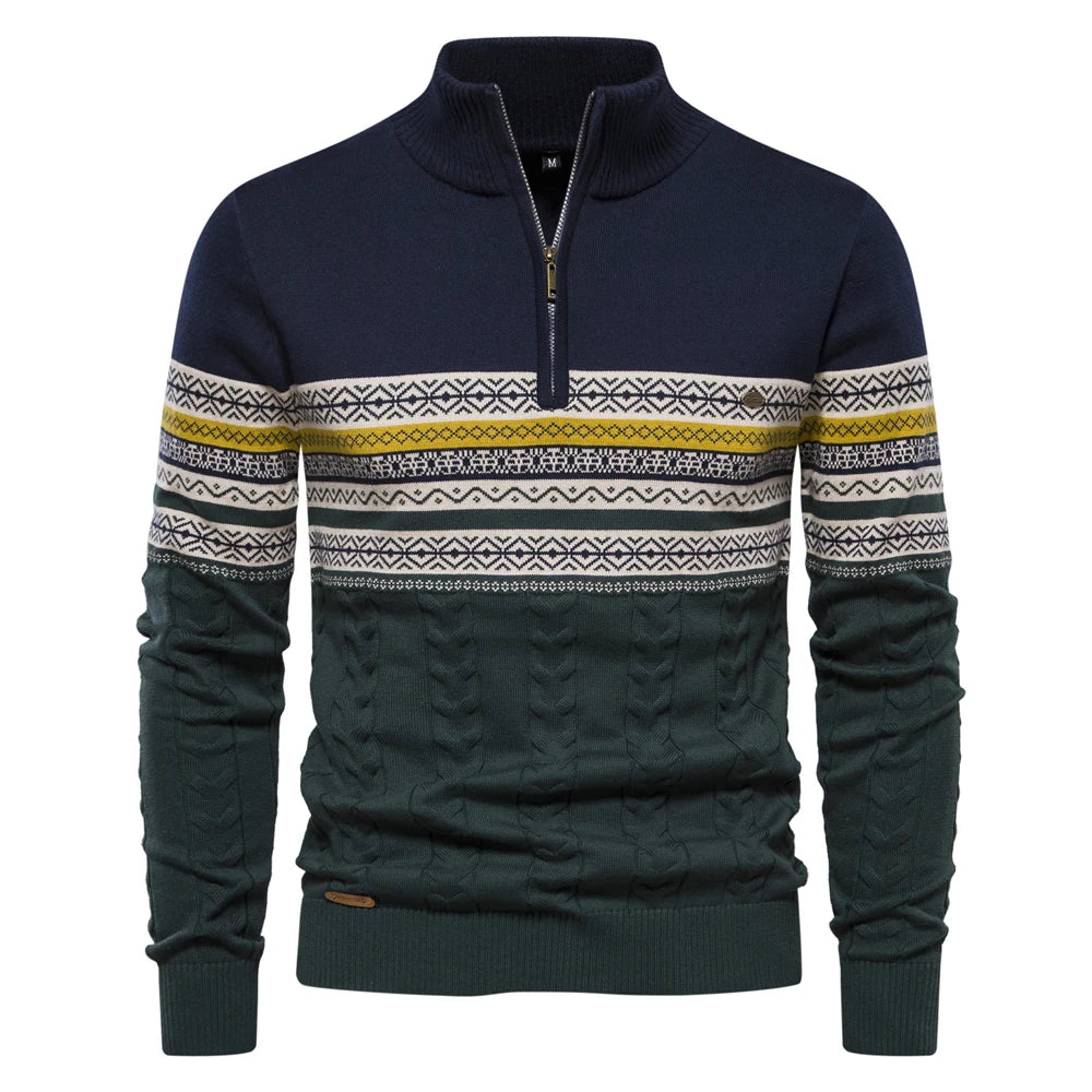 2023 New Autumn High Quality Zipper Pullers Men Warm Winter Cotton Sweaters for Men Ethnic Patterns Casual Mens Sweater