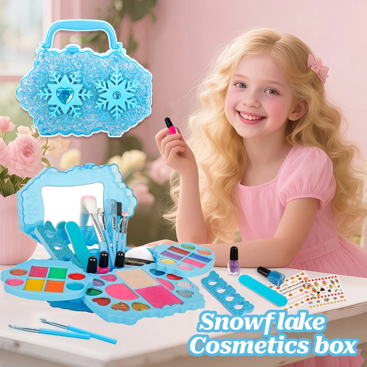 Kids Washable Makeup Girl Toys Kids Makeup Kit for Girl Real Make Up Set Snow Box Kids Nail Art Kit for Girl