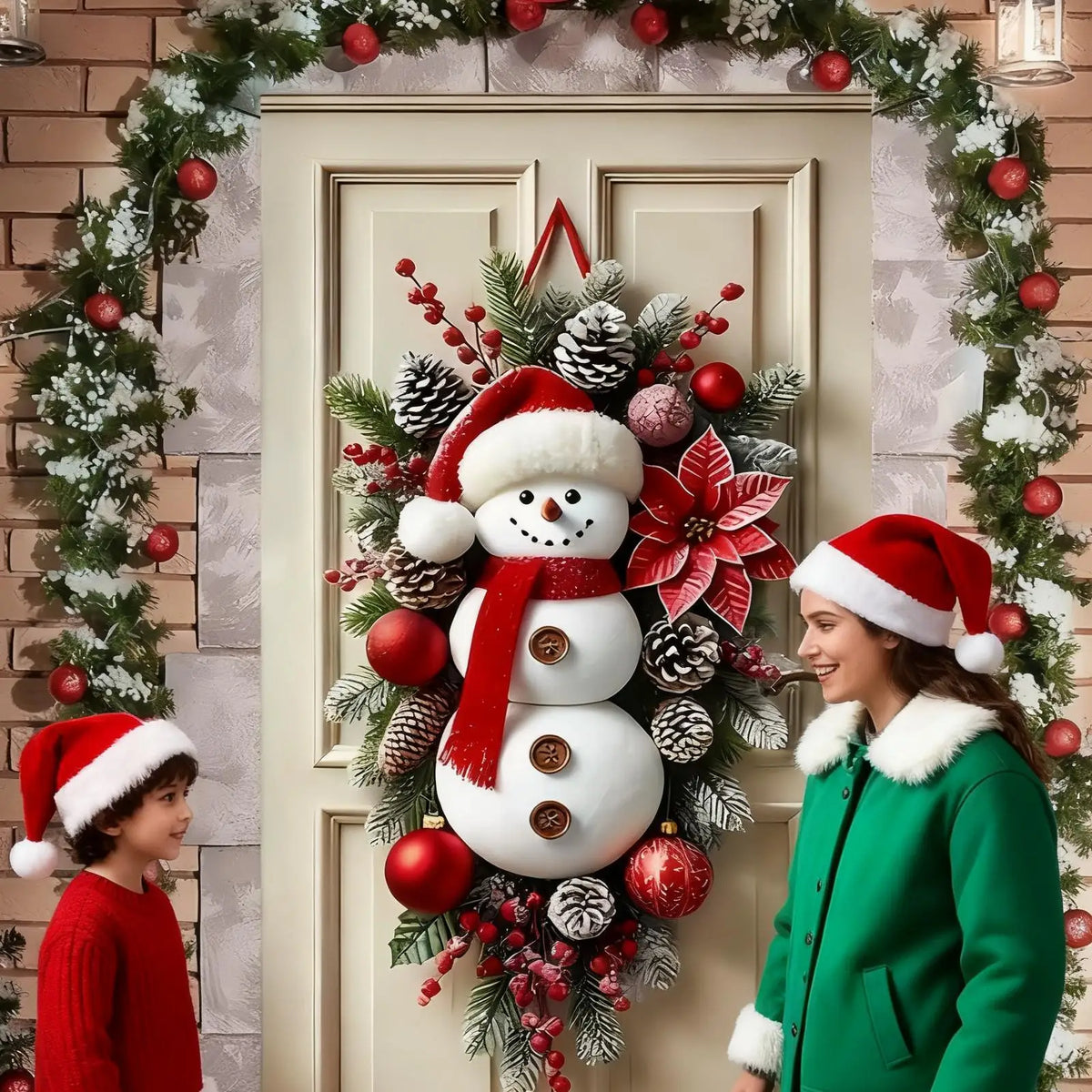 Winter Snowman Christmas Wreath Door Decoration Hanging Door Banner Winter Cute Outdoor Snowman Backdrop Christ