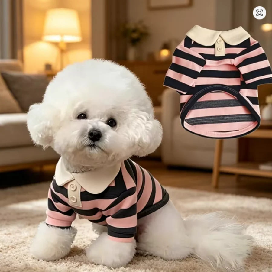 1pc 3Colors Striped Pet Polo Shirt, Soft Breathable  T-Shirt for Small Dogs & Cats, Classic  Block Design, Casual Daily Outfit