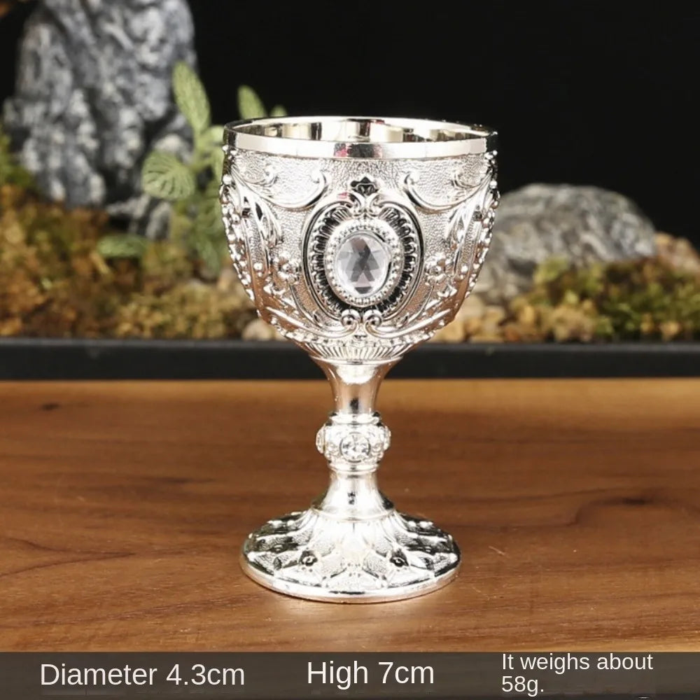 Vintage Embossed Wine Cup Metal European Style Goblet Drinkware Anti-break Diamond-encrusted White Wine Cup