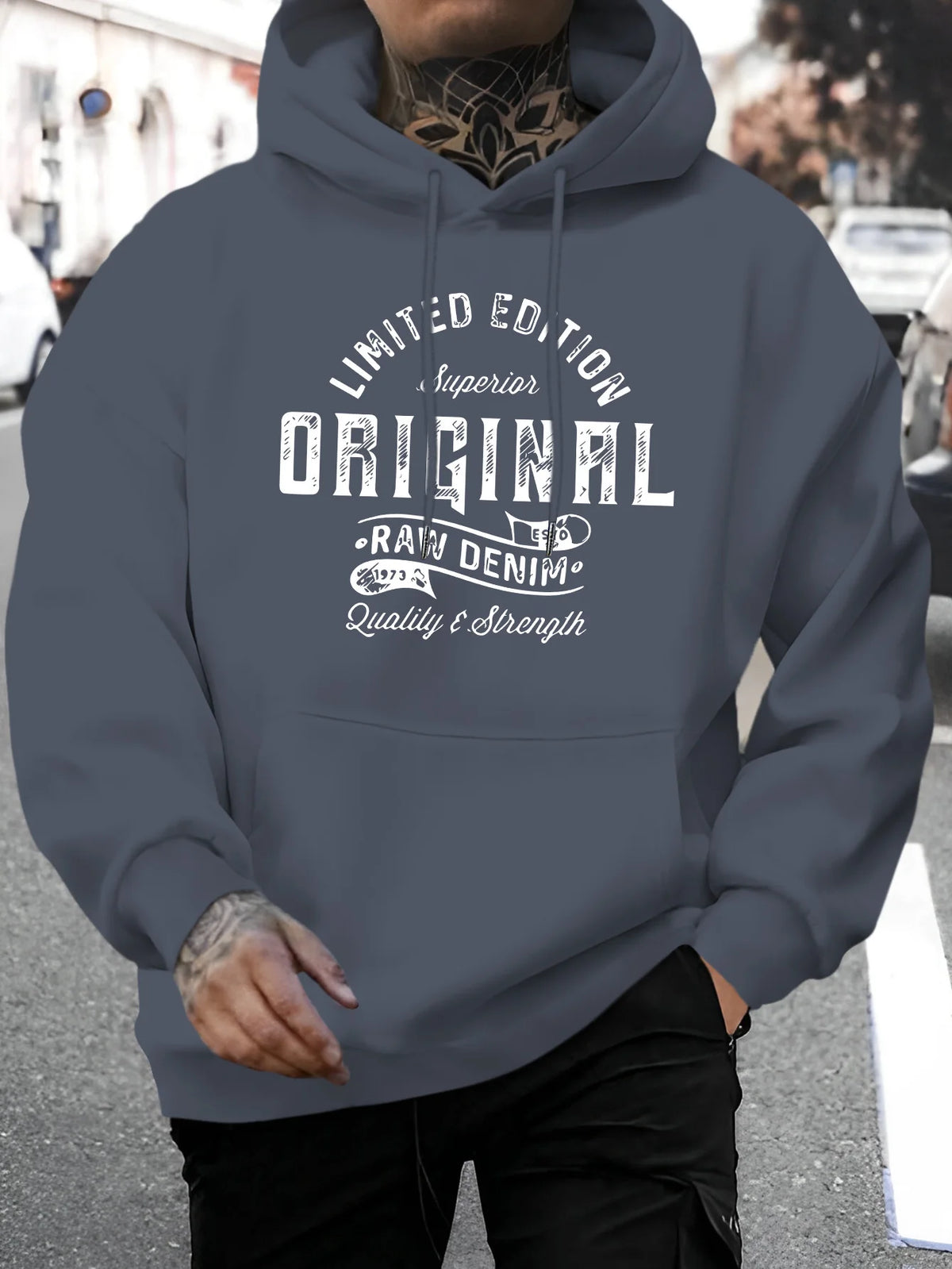 Men's Top Men's Long-Sleeved Round Neck Loose Plus Size Autumn and Winter Hooded Sweatshirt T-Shirt Top