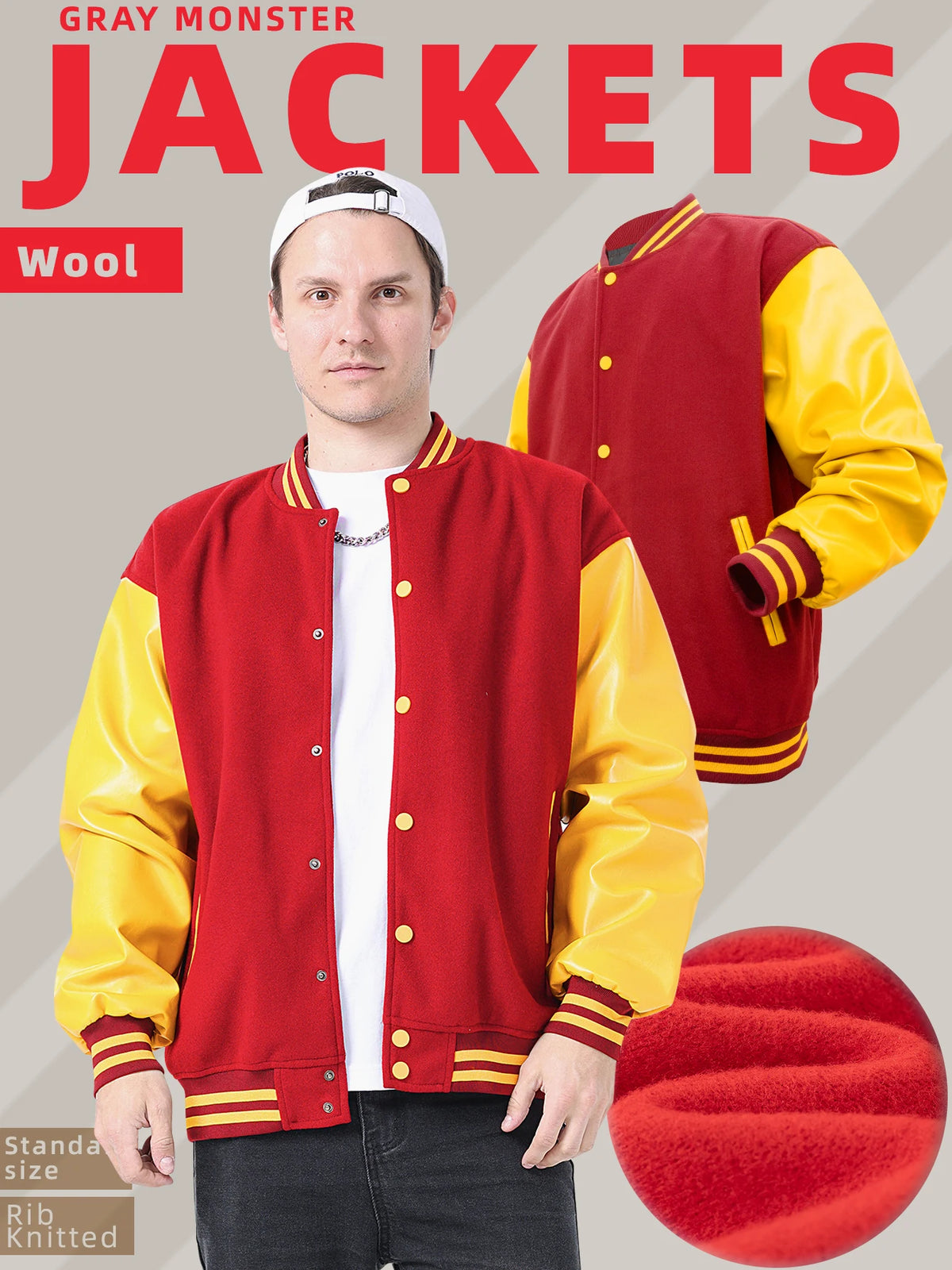 Mens Classic Varsity Jacket Vintage Letterman Style Baseball Coat Multiple Colors Available Streetwear with Faux Leather Sleeves