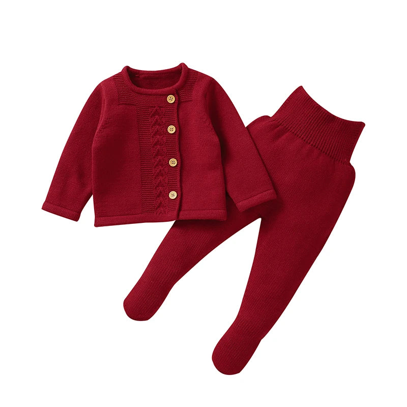 Infant Girls Clothes Sets Autumn Solid Long Sleeve Sweaters Cardigans+Pants Newborn Knitted Outfits 0-9m Toddler 2pcs Tracksuits