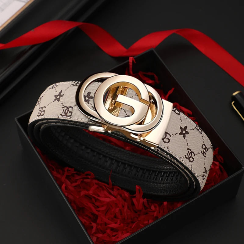 Men belt Genuine Leather Belt Metal Alloy Automatic Buckle Brand Luxury Design Waist Belts for Men Strap Male