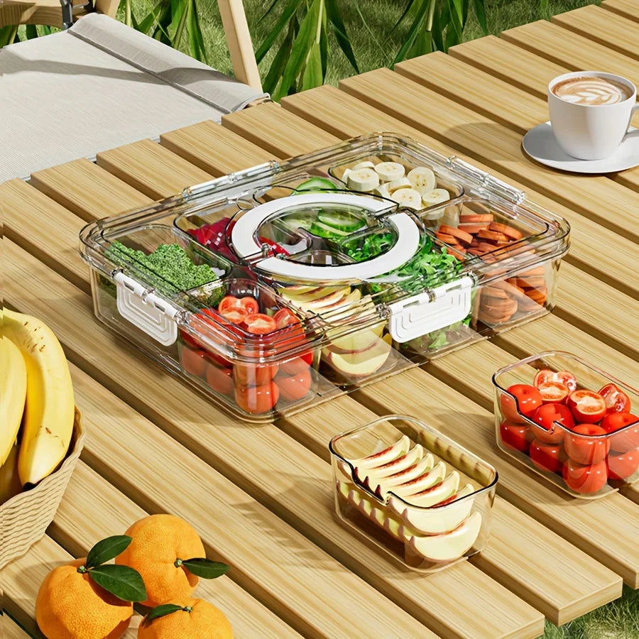 Divided Serving Tray with Lid , Food Storage Container, Snack Box, 8 Compartment Snack Containers, Fruit Storage Containers