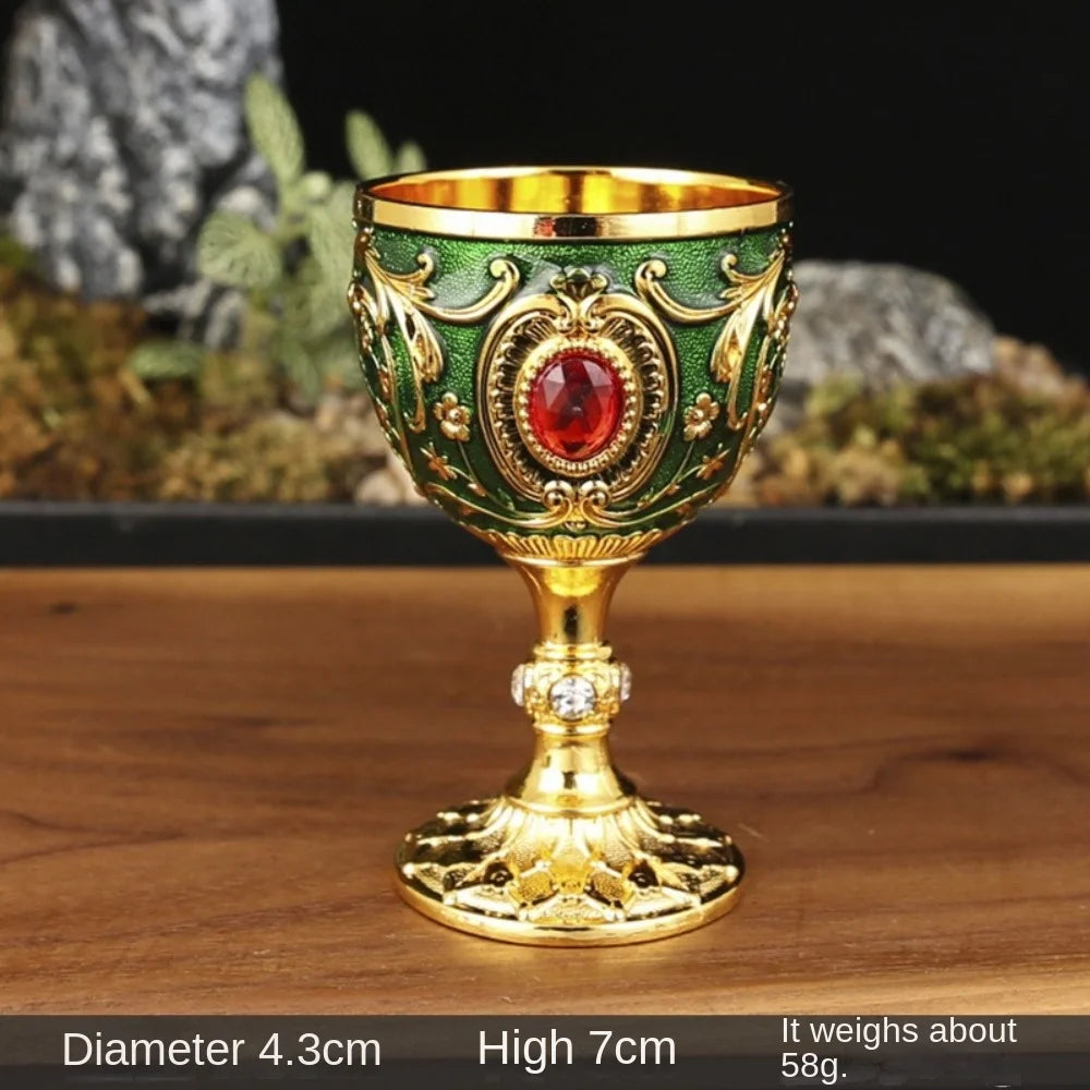 Vintage Embossed Wine Cup Metal European Style Goblet Drinkware Anti-break Diamond-encrusted White Wine Cup