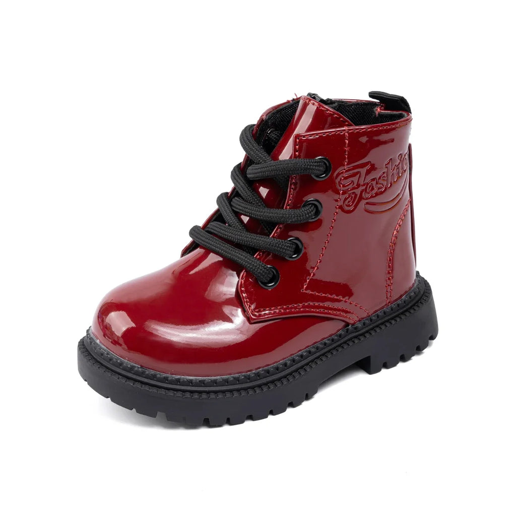 Autumn and Winter Children's Shoes Waterproof PU Leather Children's Boots Fashion Toddler Lace-up Zip High Boots Boys Girls