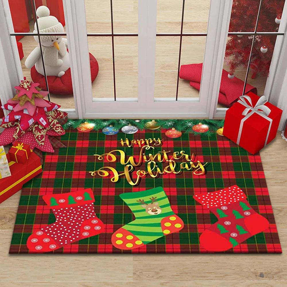 Christmas Decor Carpet - Red Festive Floor Mat, Living Room Holiday Rug, Non-Slip & Easy to Clean, Great Xmas Gift Idea for Fami