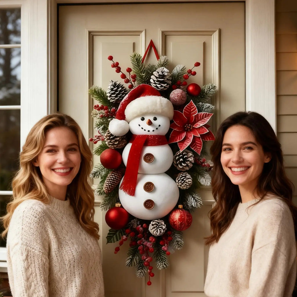 Winter Snowman Christmas Wreath Door Decoration Hanging Door Banner Winter Cute Outdoor Snowman Backdrop Christ