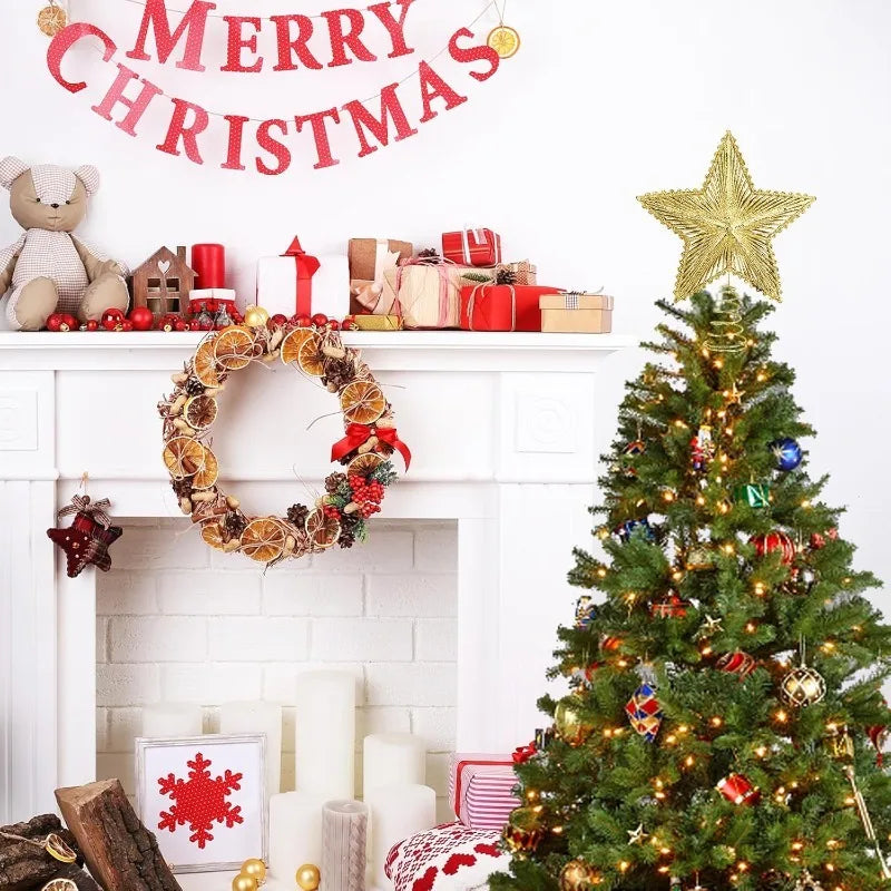 Christmas Tree Top Decor Glitter Hollow Star for Home Room Decoration Xmas Tree Ornaments Navidad New Year 2025 Gift Accessories