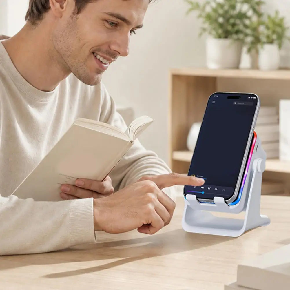 360° Rotating Phone Speaker Dock  Instant Induction Playback, RGB Rhythm Lights For Movies Music Accesories