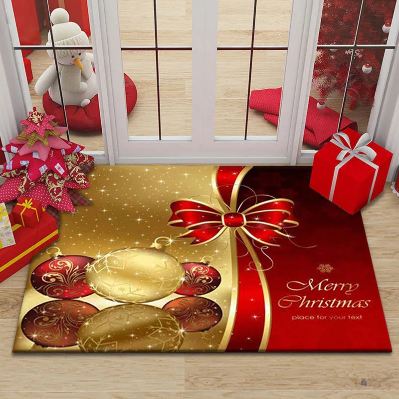 Christmas Decor Carpet - Red Festive Floor Mat, Living Room Holiday Rug, Non-Slip & Easy to Clean, Great Xmas Gift Idea for Fami