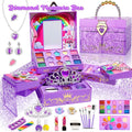 Crystal Makeup Set for Girls Washable Makeup Kit Kids Nail Art Kit with Cosmetic Case Non-toxic Safe Birthday Gifts