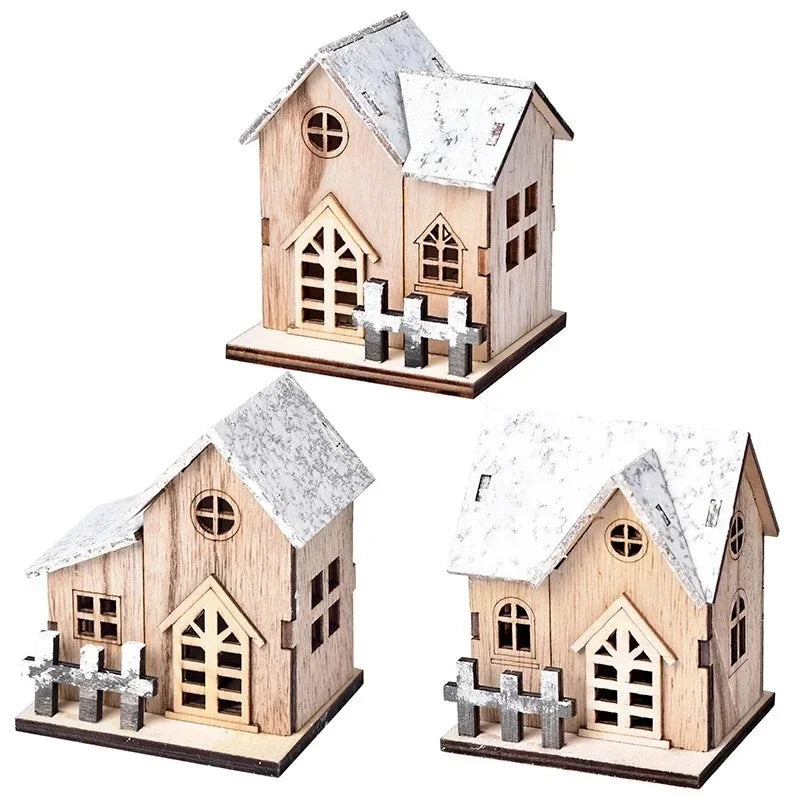 Christmas LED Wooden House Ornament Luminous Cabin Decoration For Home Tabletop Xmas Tree DIY Decor Kids Gift New Year