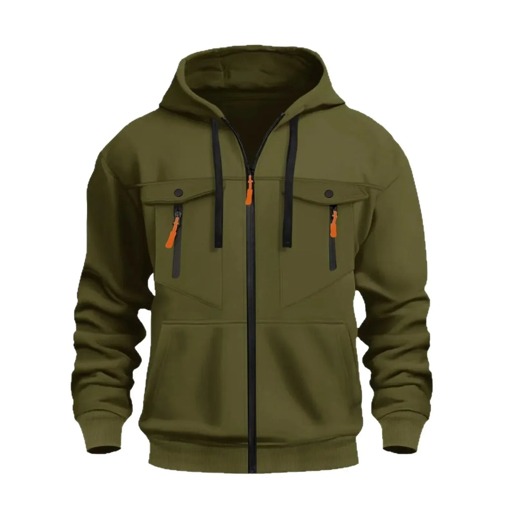 Casual Men's Zip-Up Hoodie Trendy Streetwear Comfortable Loose Fit Autumn Winter Keep Warm Sweatshirt Fashionable Men's Clothing