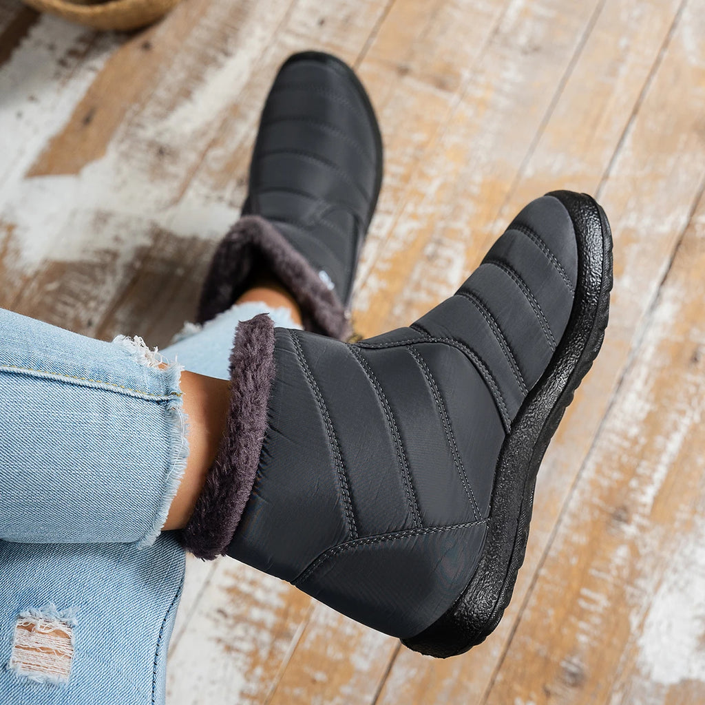 Women's Casual Sports Shoes, Mid-Calf Thick Plush Waterproof Cotton Boots, Outer Zipper Cotton Boots