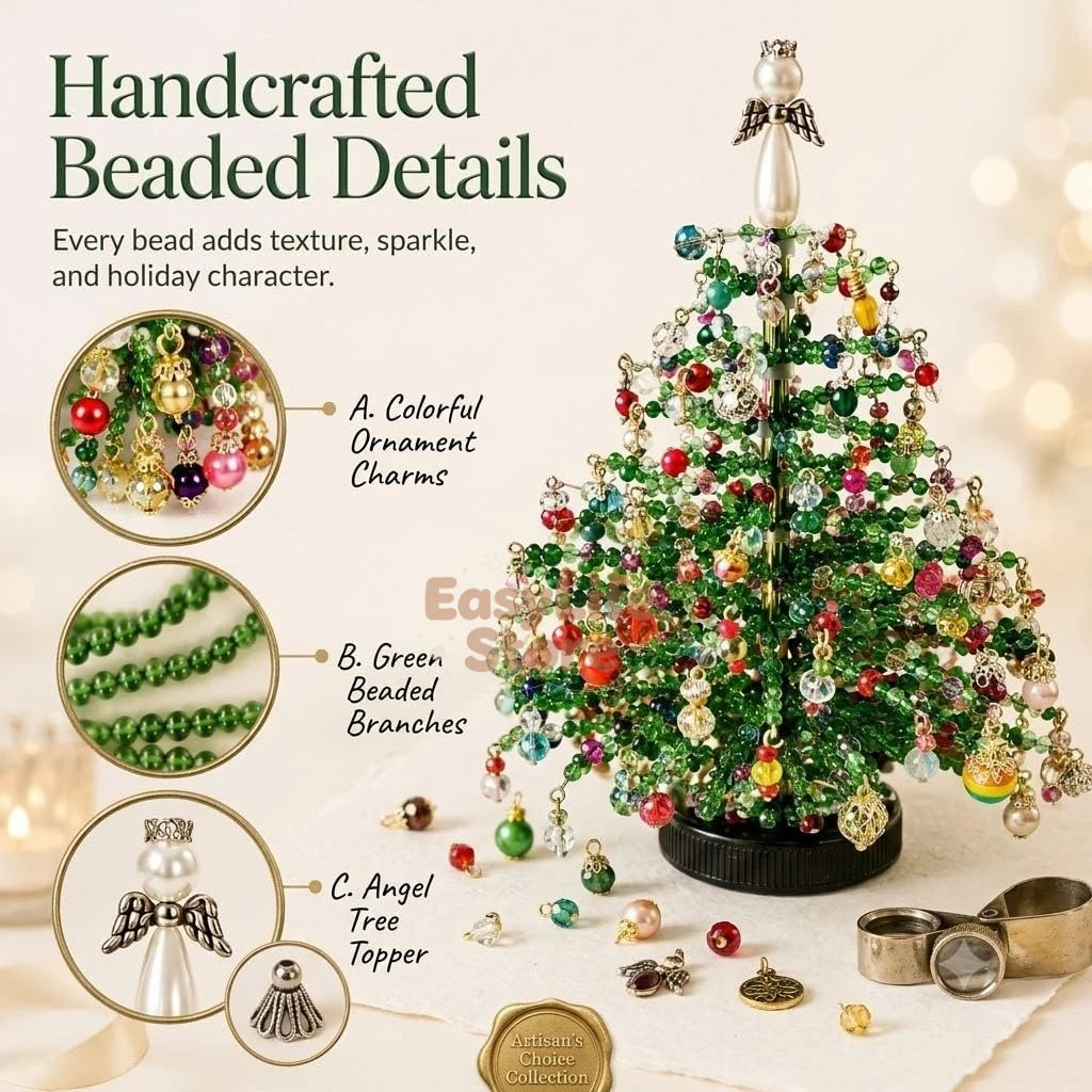 DIY Beaded Christmas Tree Kit with Lights for Adults, Tabletop Decor DIY Set Christmas Halloween Ornaments Xmas Decor