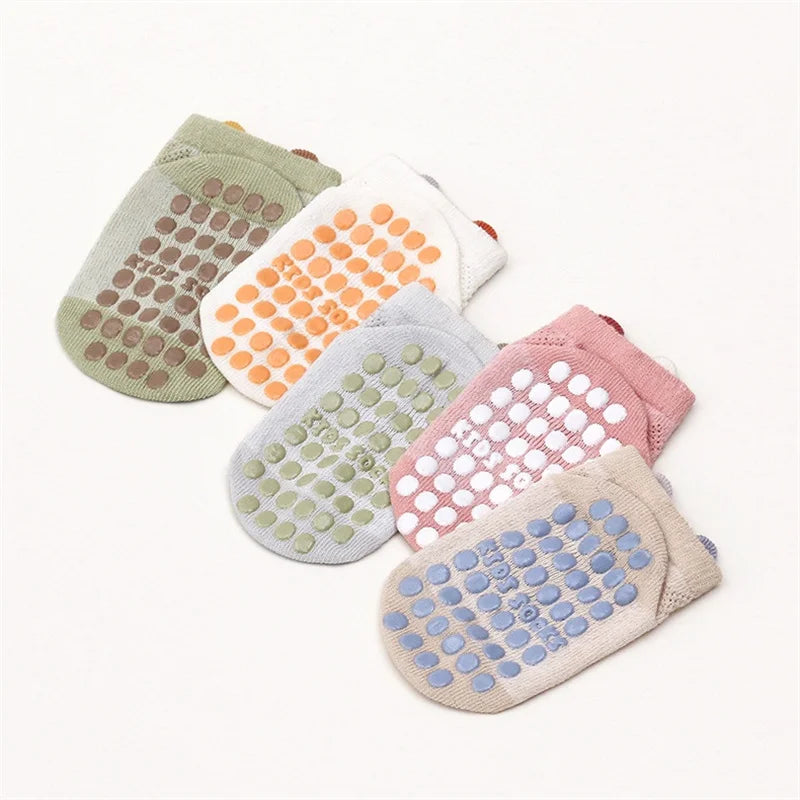 4Pairs/Set Cotton Breathable Children Socks Spring Summer Thin Baby Mesh Short Sock Boys Girls Cute Cartoon Non-slip Floor Socks