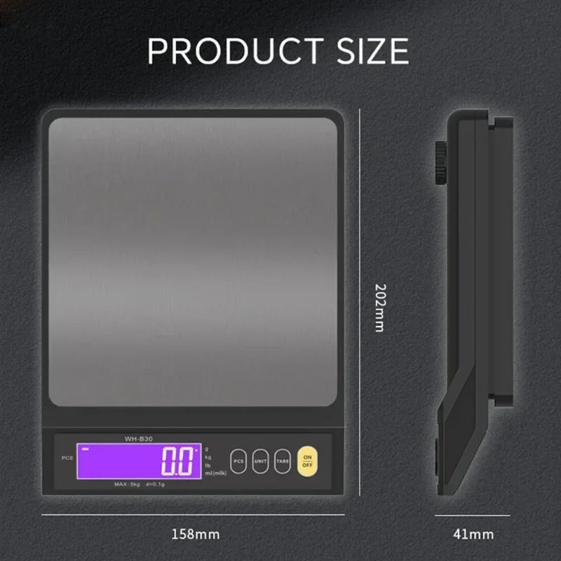 Digital Scale Electronic Kitchen Scale Waterproof LCD Home Food Snack 5kg/0.1g 10kg/1g Stainless Steel Measuring Weighing Tool