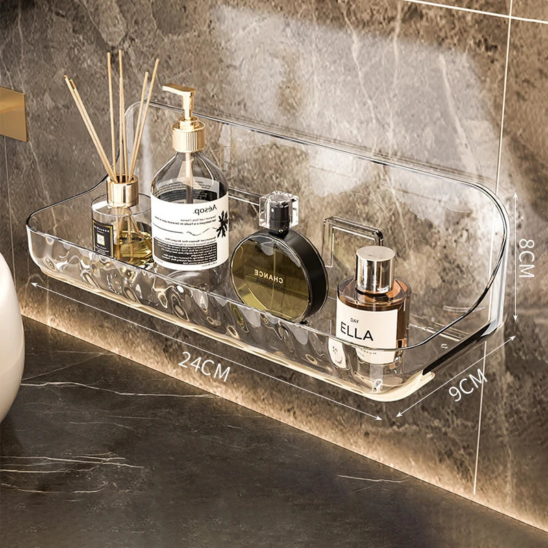Acrylic Transparent Storage Rack Bathroom Wall Mounted Punch Free Cosmetic Storage Tray Makeup Organizer Bathroom Kitchen Shelf